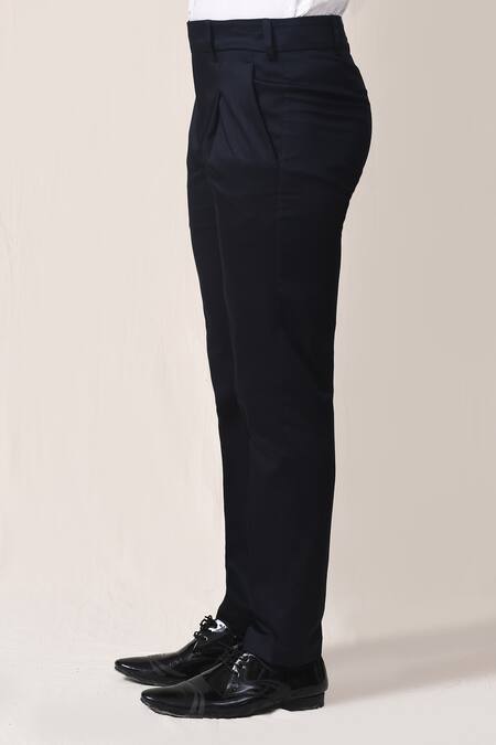 Buy_Aryavir Malhotra_Navy Cotton, Lycra Blue Pant _Online_at_Aza_Fashions