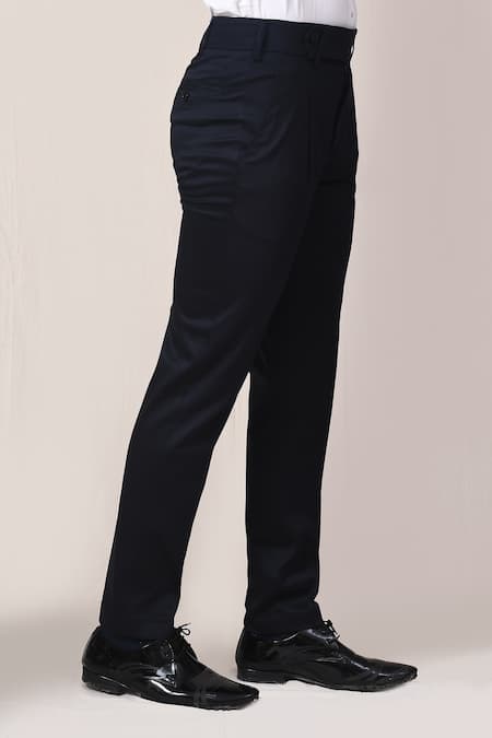 Shop_Aryavir Malhotra_Navy Cotton, Lycra Blue Pant _Online_at_Aza_Fashions
