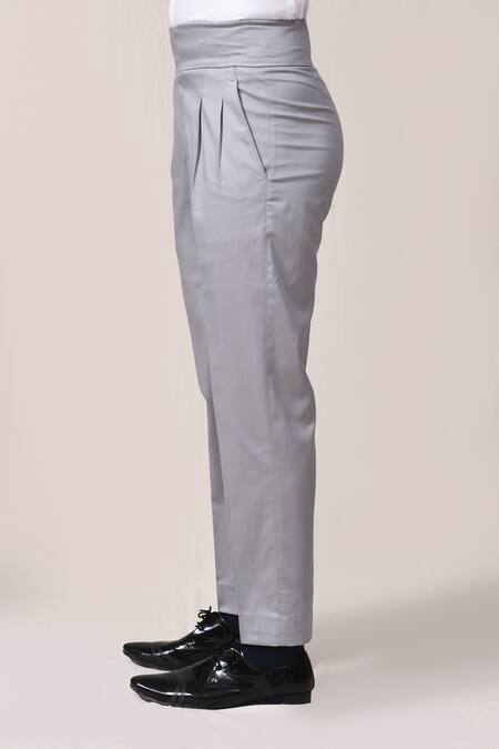 Shop_Aryavir Malhotra_Gray Cotton, Spandex Grey Lycra Pant _Online_at_Aza_Fashions