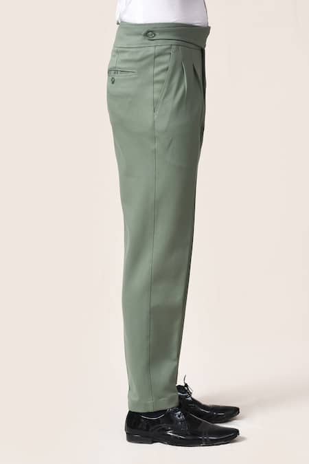 Aryavir Malhotra_Olive Green Lycra Korean Pant _Online_at_Aza_Fashions