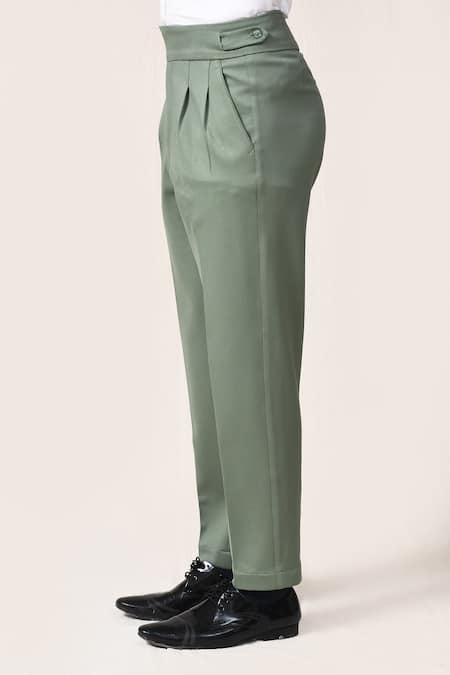 Buy_Aryavir Malhotra_Olive Green Lycra Korean Pant _Online_at_Aza_Fashions