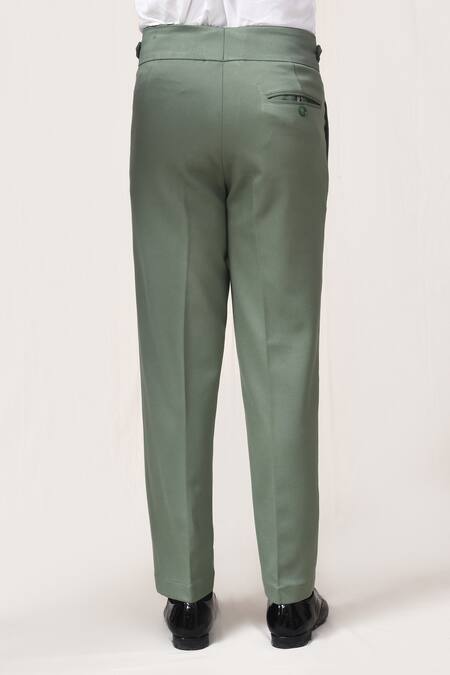 Shop_Aryavir Malhotra_Olive Green Lycra Korean Pant _Online_at_Aza_Fashions