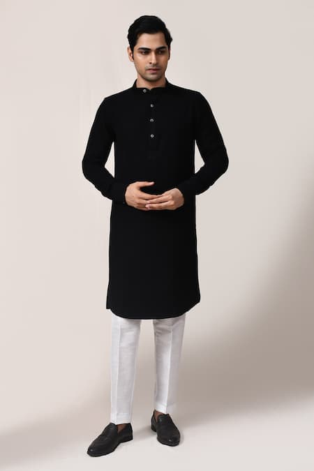 Aryavir Malhotra Black Thread Work Kurta & White Pant Set 