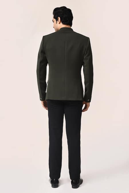 Arihant Rai Sinha Mehandi Green Elephant Work Bandhgala Set 