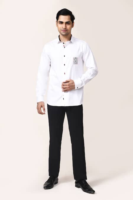 Aryavir Malhotra White Giza Cotton Hand Work Shirt 