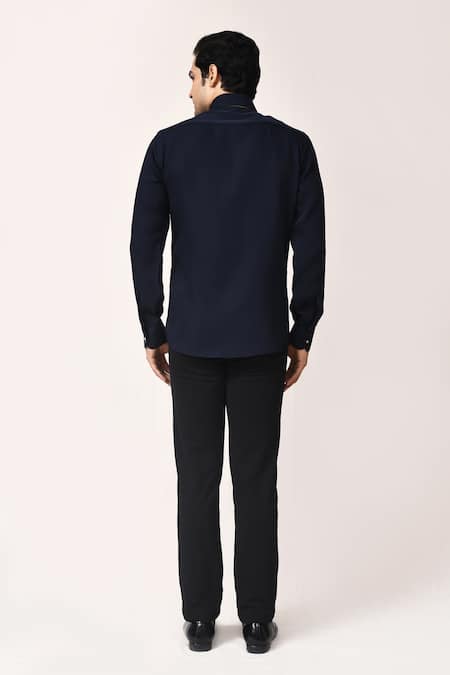 Aryavir Malhotra Navy Blue Graphic Print Shirt 