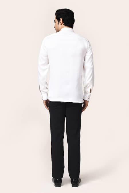 Aryavir Malhotra White Linen Satin Hand Work Shirt 