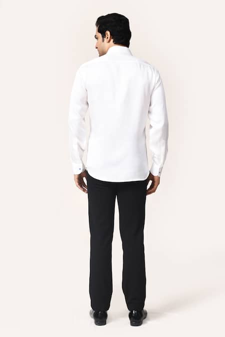 Aryavir Malhotra White Linen Satin Tree Hand Work Shirt 