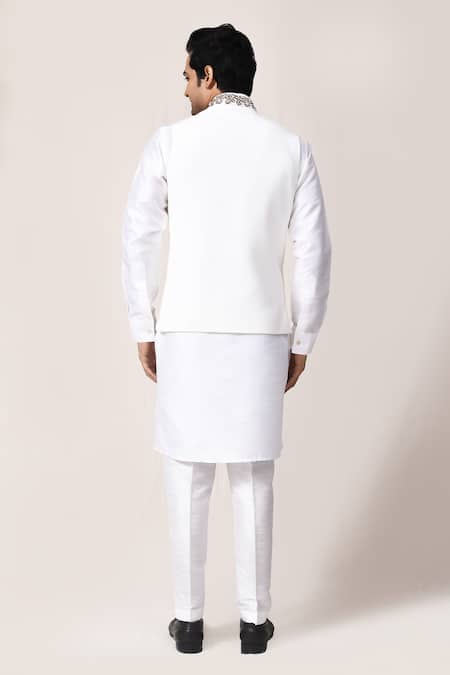 Arihant Rai Sinha White Hand Embroidered Bundi Set 