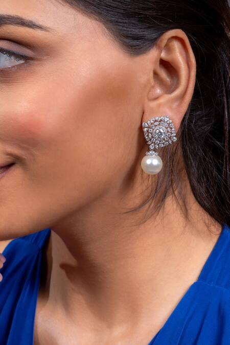 Ananta Jewels_White Crystals, Pearls Circles And Earrings _Online_at_Aza_Fashions