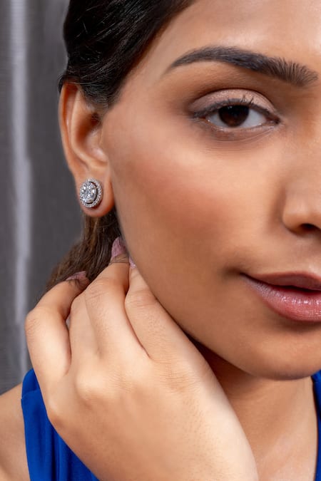 Ananta Jewels_Silver Plated Halo Solitaire Studs _Online_at_Aza_Fashions