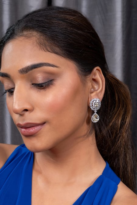 Ananta Jewels_Yellow Stones, Marquise And Topaz Embellished Earrings _Online_at_Aza_Fashions