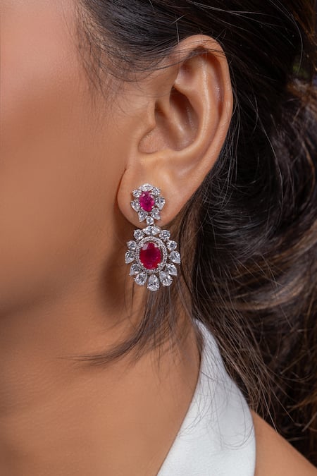 Ananta Jewels_Silver Plated Imitation Gemstones Oval Rubies Drop Earrings _Online_at_Aza_Fashions