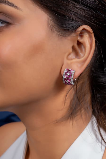 Ananta Jewels_Pink Gemstones, Ruby Embellished Earrings _Online_at_Aza_Fashions