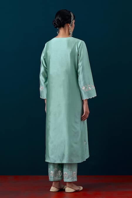 Shop_Anantaa By Roohi_Flower Embroidered Kurta & Pant Set _at_Aza_Fashions