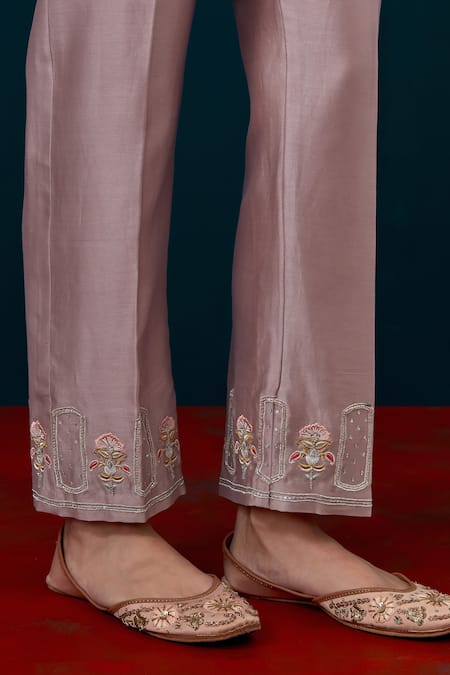 Anantaa By Roohi_Silk Chanderi Floral Embroidered Anarkali & Pant Set _at_Aza_Fashions