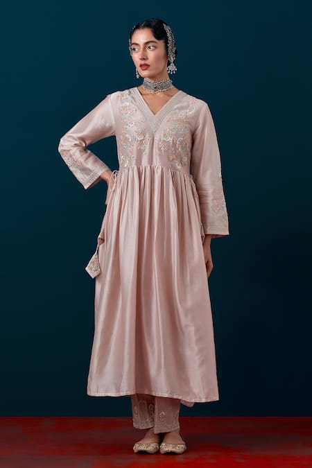 Anantaa By Roohi Floral Placement Embroidered Anarkali With Pant