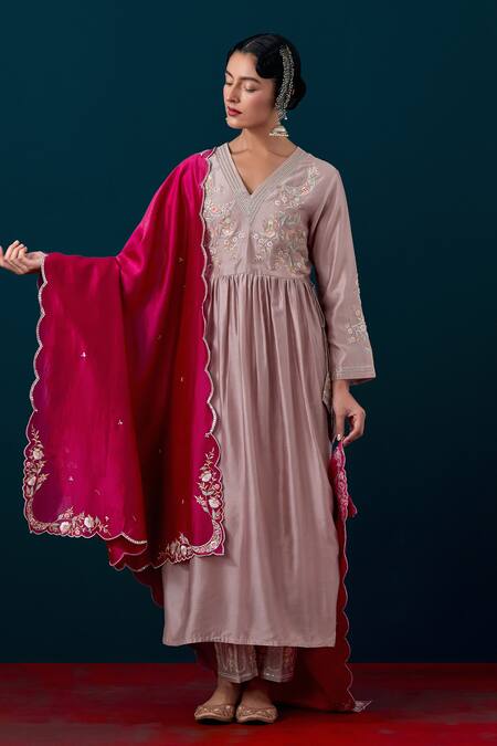 Shop_Anantaa By Roohi_Scalloped Embroidered Dupatta _Online_at_Aza_Fashions