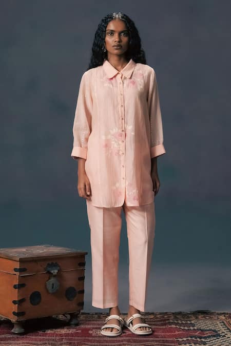Arcvsh By Pallavi Singh Old Rose Pink Embroidered Shirt & Pant Set 