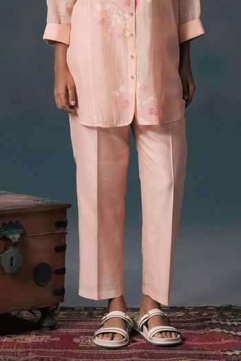 Buy_Arcvsh By Pallavi Singh_Pink Cotton, Silk Embroidery Collared Old Rose Shirt _Online_at_Aza_Fashions