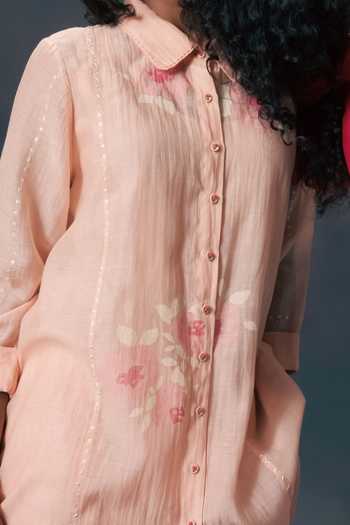 Arcvsh By Pallavi Singh_Pink Cotton, Silk Embroidery Collared Old Rose Shirt _at_Aza_Fashions