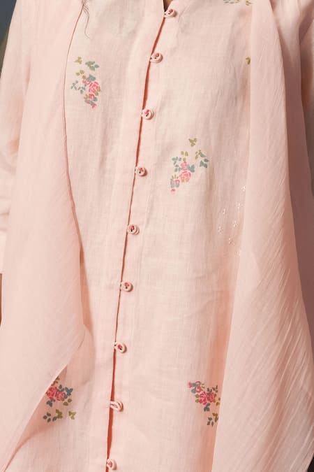 Shop Arcvsh By Pallavi Singh Pink Chanderi, Linen Embroidery V-neck Old Rose Double Layer Shirt Online at Aza Fashions Shop_Arcvsh By Pallavi Singh_Pink Chanderi, Linen Embroidery V-neck Old Rose Double Layer Shirt _Online_at_Aza_Fashions