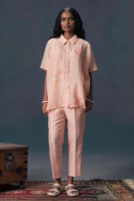 Arcvsh By Pallavi Singh Old Rose Pink Chanderi Shirt & Pant Set