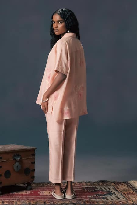 Arcvsh By Pallavi Singh_Pink Chanderi Embroidery Collared Old Rose Shirt _Online_at_Aza_Fashions