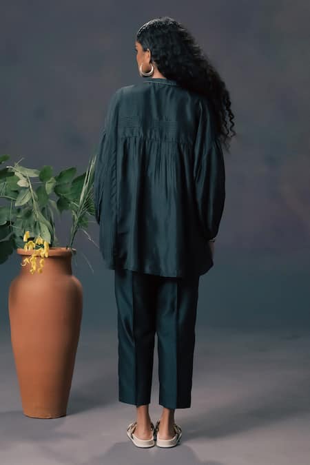 Arcvsh By Pallavi Singh Green Stripe Embroidered Shirt