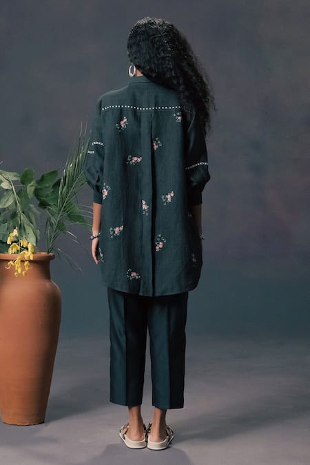 Arcvsh By Pallavi Singh Green Rose Print Shirt  