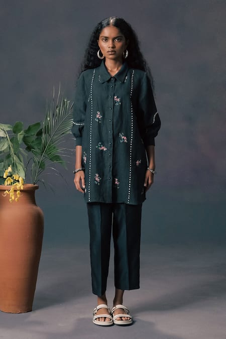 Arcvsh By Pallavi Singh Green Rose Print Shirt  