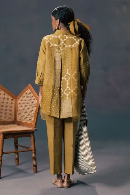 Arcvsh By Pallavi Singh Moss Green Double Layer Shirt & Pant Set 