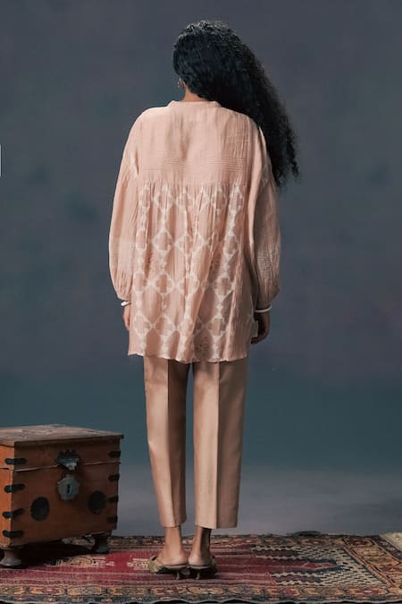 Arcvsh By Pallavi Singh Mocha Mousse Pin Tuck Shirt & Pant Set 