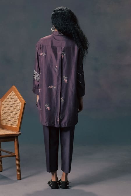 Arcvsh By Pallavi Singh Lavender Rose Print Drop Shoulder Shirt 