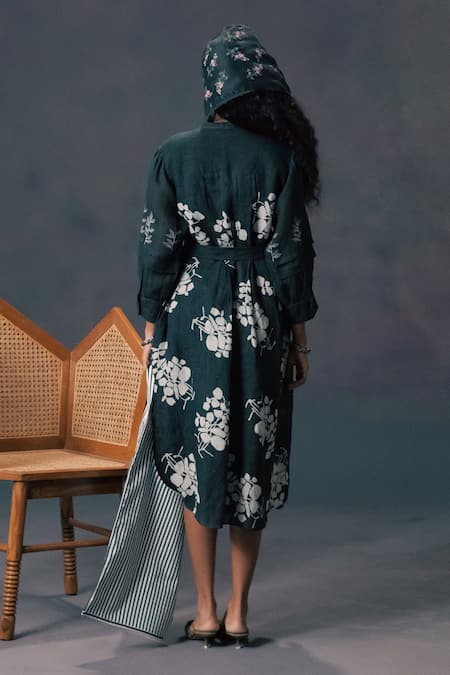 Arcvsh By Pallavi Singh Green Discharge Print Gauze Linen Dress 