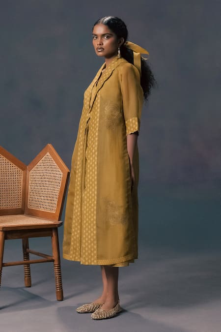 Buy_Arcvsh By Pallavi Singh_Mauve Organza Embroidery Round Neck, Moss Green Jacket And Strap Dress _Online_at_Aza_Fashions