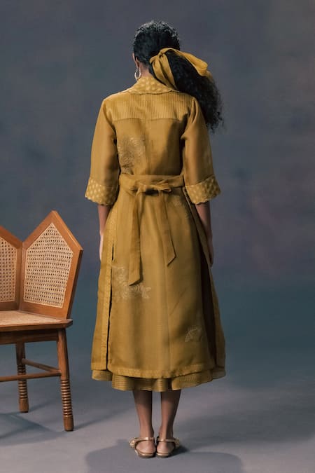 Arcvsh By Pallavi Singh Moss Green Organza Jacket & Strap Dress 