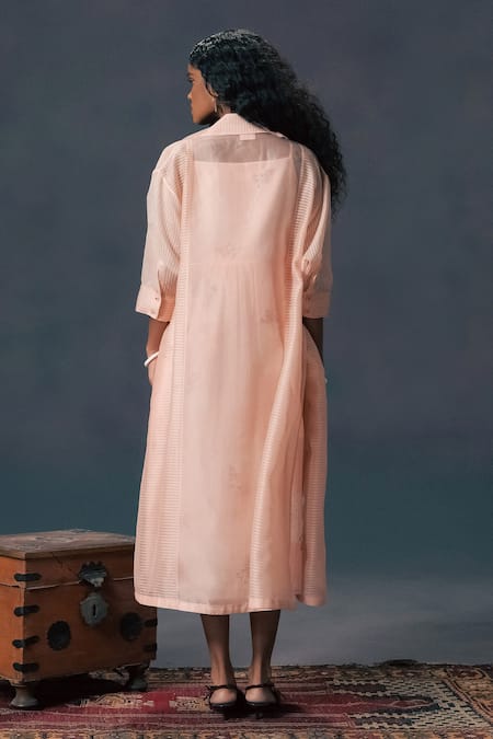 Arcvsh By Pallavi Singh Old Rose Pink Organza Jacket & Dress Set 