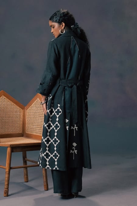 Arcvsh By Pallavi Singh Green Discharge Print Jacket Set 