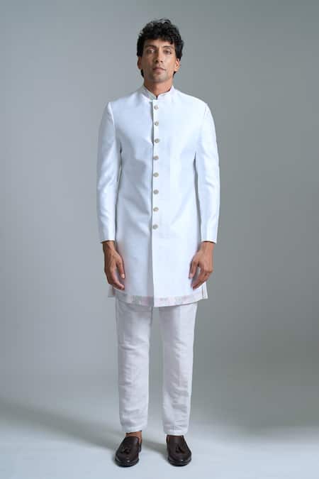 Arihant Rai Sinha_White Silk Embroidery Bundi And Kurta Set _Online_at_Aza_Fashions