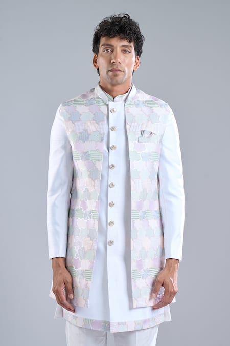 Shop_Arihant Rai Sinha_White Silk Embroidery Bundi And Kurta Set _Online_at_Aza_Fashions
