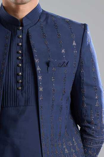 Buy_Arihant Rai Sinha_Blue Silk Embroidery Sherwani Kurta Set _Online_at_Aza_Fashions