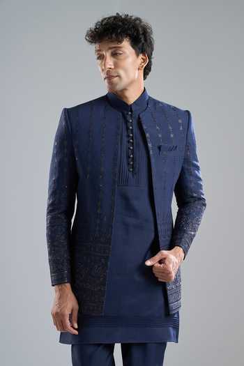 Buy_Arihant Rai Sinha_Blue Silk Embroidery Sherwani Kurta Set 