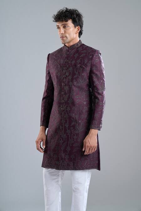 Arihant Rai Sinha_White Silk, Brocade Beads, Embroidery Cutdana Sherwani Set _Online_at_Aza_Fashions