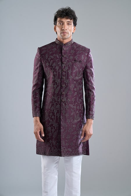Buy_Arihant Rai Sinha_White Silk, Brocade Beads, Embroidery Cutdana Sherwani Set _Online_at_Aza_Fashions