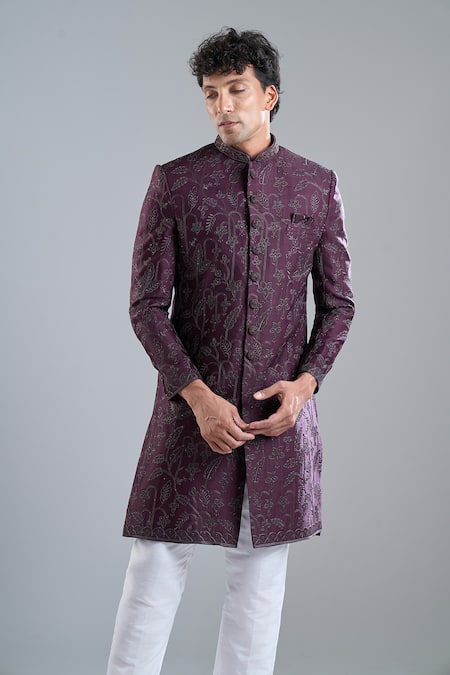Shop_Arihant Rai Sinha_White Silk, Brocade Beads, Embroidery Cutdana Sherwani Set _Online_at_Aza_Fashions