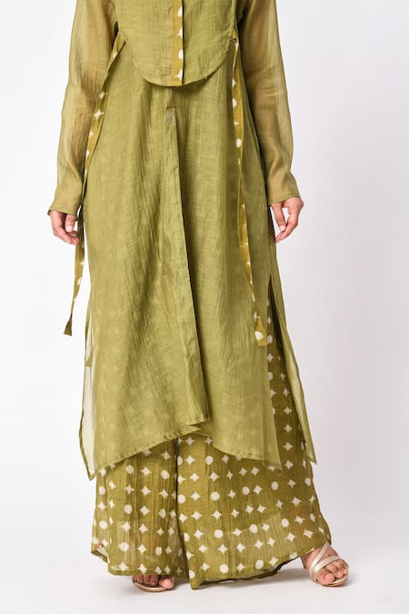 Shop JAYATI GOENKA Green Chanderi Silk Embroidery Mandarin Collar Heena Cord Set Online at Aza Fashions Shop_JAYATI GOENKA_Green Chanderi Silk Embroidery Mandarin Collar Heena Cord Set _Online_at_Aza_Fashions