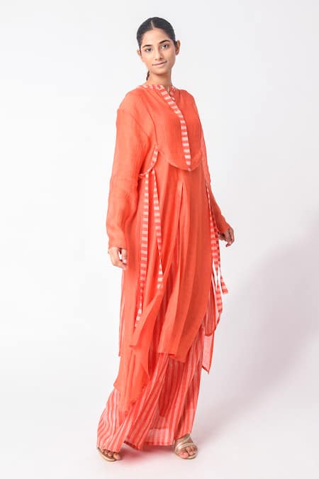 Buy JAYATI GOENKA Orange Chanderi Silk Round Neck Kurta Set Online at Aza Fashions Buy_JAYATI GOENKA_Orange Chanderi Silk Round Neck Kurta Set _Online_at_Aza_Fashions