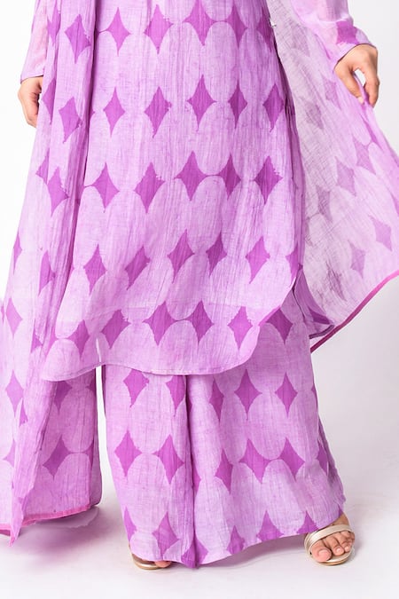 Buy JAYATI GOENKA Purple Chanderi Silk Round Neck Geometric Print Kurta Set Online at Aza Fashions Buy_JAYATI GOENKA_Purple Chanderi Silk Round Neck Geometric Print Kurta Set _Online_at_Aza_Fashions