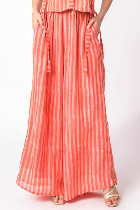 JAYATI GOENKA Orange Chanderi Silk V-neck Printed Vest With Pant at Aza Fashions JAYATI GOENKA_Orange Chanderi Silk V-neck Printed Vest With Pant _at_Aza_Fashions